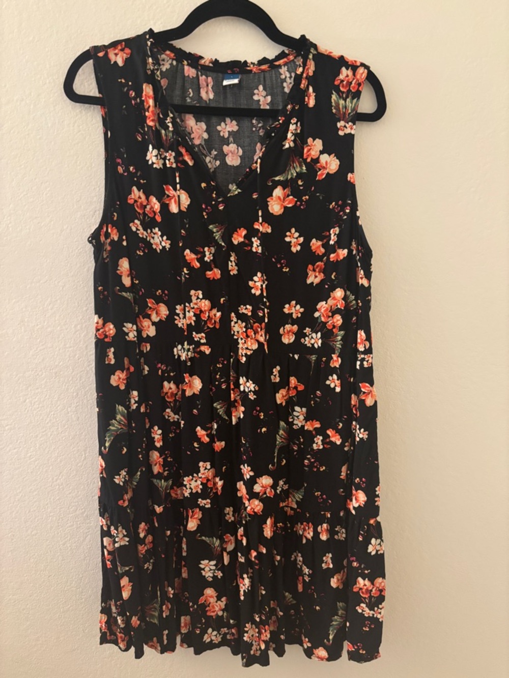 Old Navy Floral Black Sleeveless Tiered Dress
